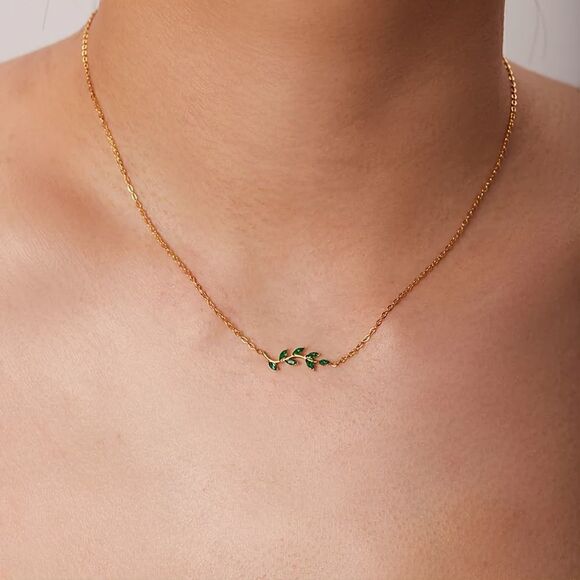 18K Gold Zircon Tree Branch Necklace - Picture 1 of 6